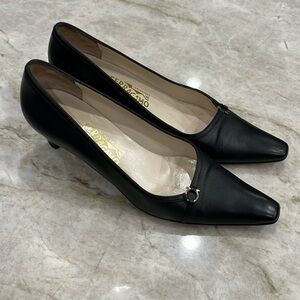Salvatore Ferragamo | Black Leather Kitten Heel Pumps | Size 9 AA (Narrow)